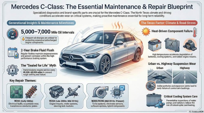 Riparazioni esperte Mercedes Classe C a Dallas e Plano:servizio affidabile e ricambi originali 